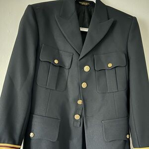 Elegant Blue Military Field Jacket with Gold Accents